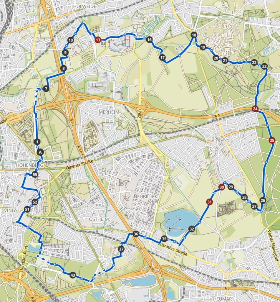 Halbmarathon Strecke Köln rechtsrheinisch 